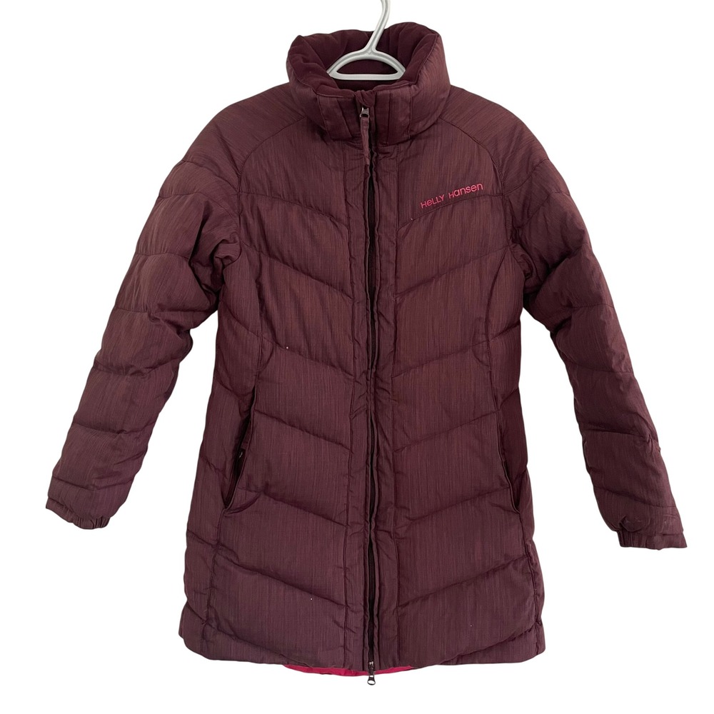 Helly Hansen Down Puffer Parka Jacket Coat Burgundy Womens Small Winter‎ Cozy